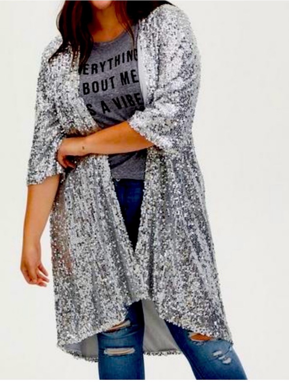 Torrid Sequined Hi Lo Kimono Duster Jacket Sz 1X